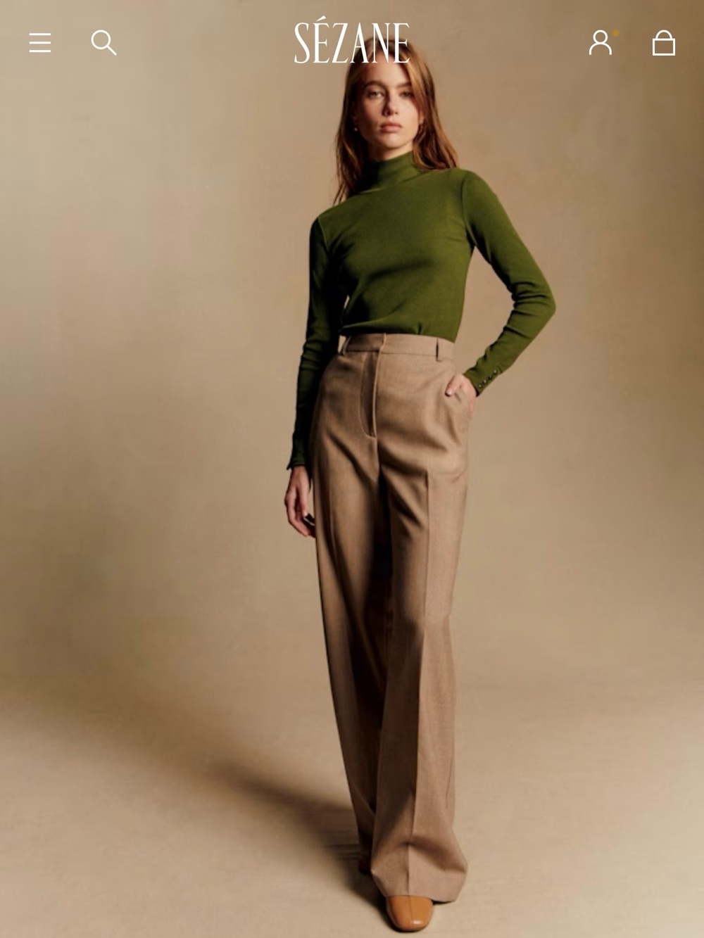 Sezane Matheo Trousers - Wide-Leg in Light Taupe